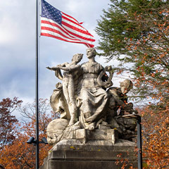 statue at the entrance to Franklin Park Zoo