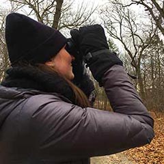 hiker with binoculars
